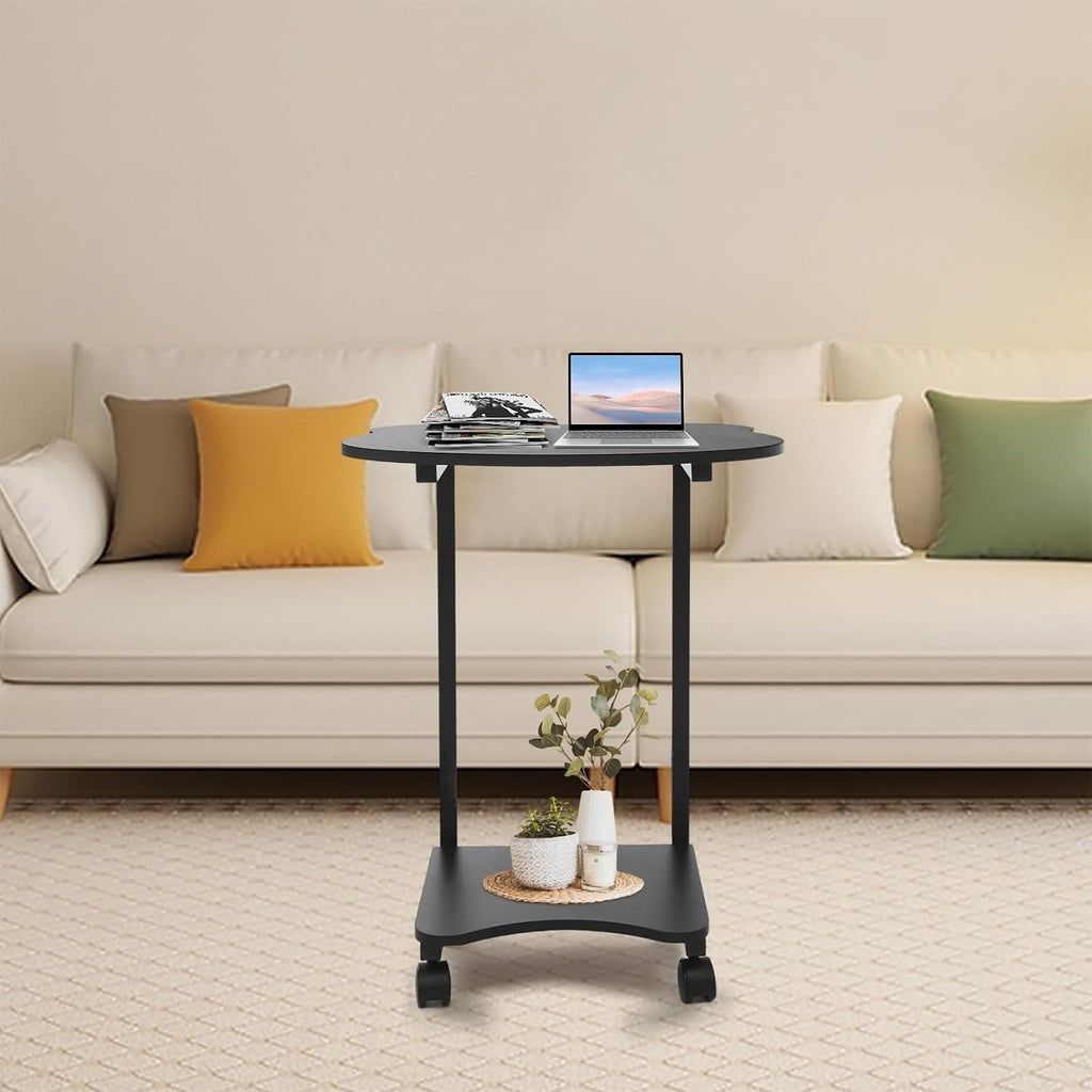 Portable Mobile Desk Side Table with Wheels, C Shaped White End Table for Bedrooms, Living Rooms, Offices, Reception Rooms, Panda Shaped Desktop