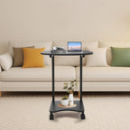 Portable Mobile Desk Side Table with Wheels, C Shaped White End Table for Bedrooms, Living Rooms, Offices, Reception Rooms, Panda Shaped Desktop