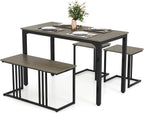 Giantex 4-Piece Dining Table Set for 4, Modern Kitchen Table and Chairs, Nesting Furniture Set with Bench & 2 Stools, Space-Saving Desk Set, Dinette Set for Small Place, Dining Room Restaurant (Grey)