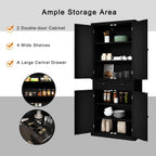 HLR 72" Kitchen Pantry Storage Cabinet, Freestanding Larder Cupboard with Doors and Adjustable Shelves, Pantry Cabinet for Dining Room, Living Room