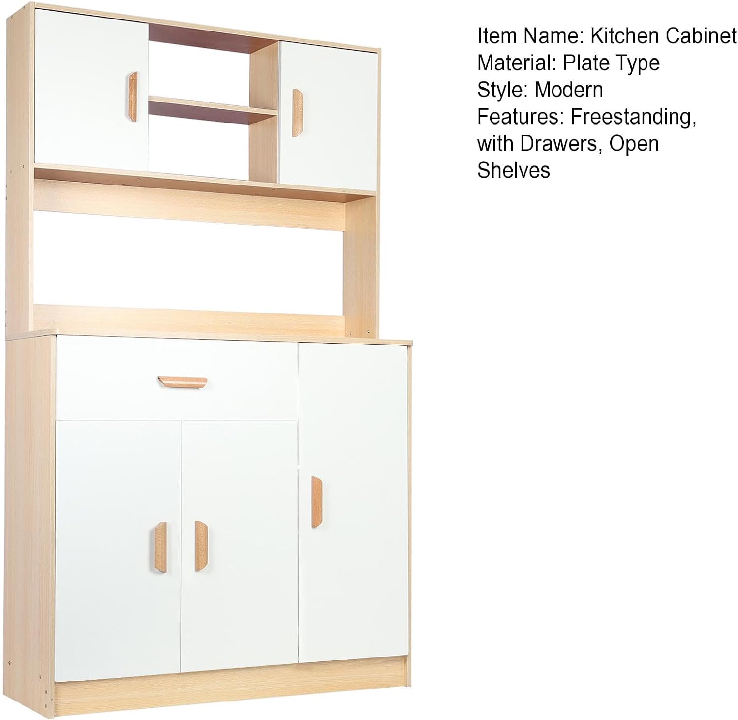 Freestanding Kitchen Pantry Cabinet, Hutch Cabinet with Storage, Tall Sideboard Buffet Cabinet with Doors and Shelves, Microwave Shelf, Wooden Coffee Bar Cabinet for Living Room, Dining Room