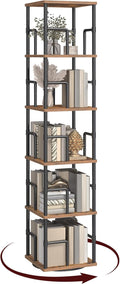 MAHANCRIS 5-Tier Rotating Bookshelf, Freestanding Corner Bookshelf, 360° Spinning Bookcase, Industrial Style Storage Rack with Rails, for Living Room, Bedroom, Study, Rustic Brown and Black BKHR1601