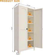 Spaco 71" 2 Shapely Doors Metal Pantry Cabinet,Freestanding Kitchen Storage Cabinet with 4 Adjustable Shelves,Steel Cupboard for Kitchen,Pantry,Dining Room,Living Room. (Cream, 71" H)