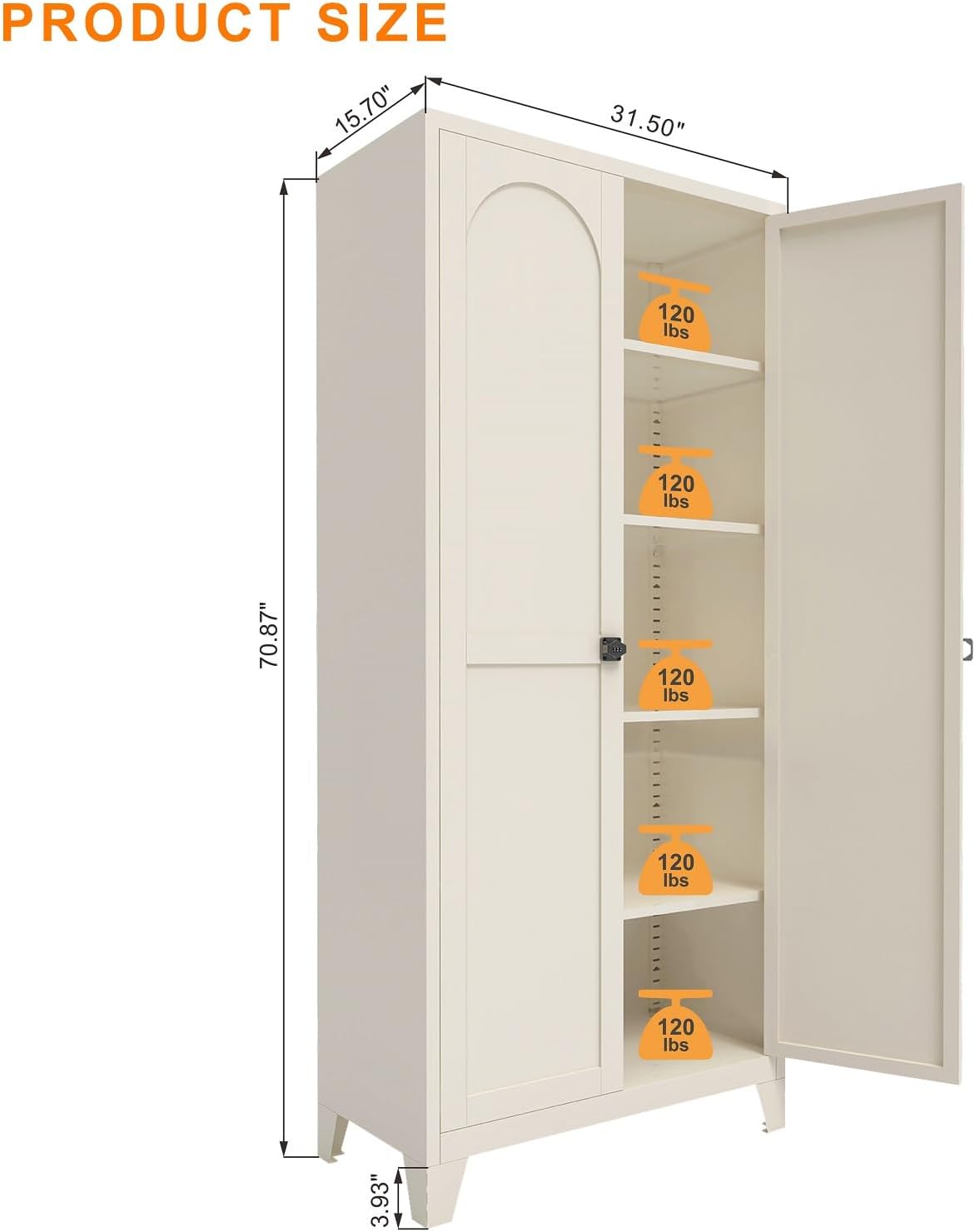 Spaco 71" 2 Shapely Doors Metal Pantry Cabinet,Freestanding Kitchen Storage Cabinet with 4 Adjustable Shelves,Steel Cupboard for Kitchen,Pantry,Dining Room,Living Room. (Cream, 71" H)