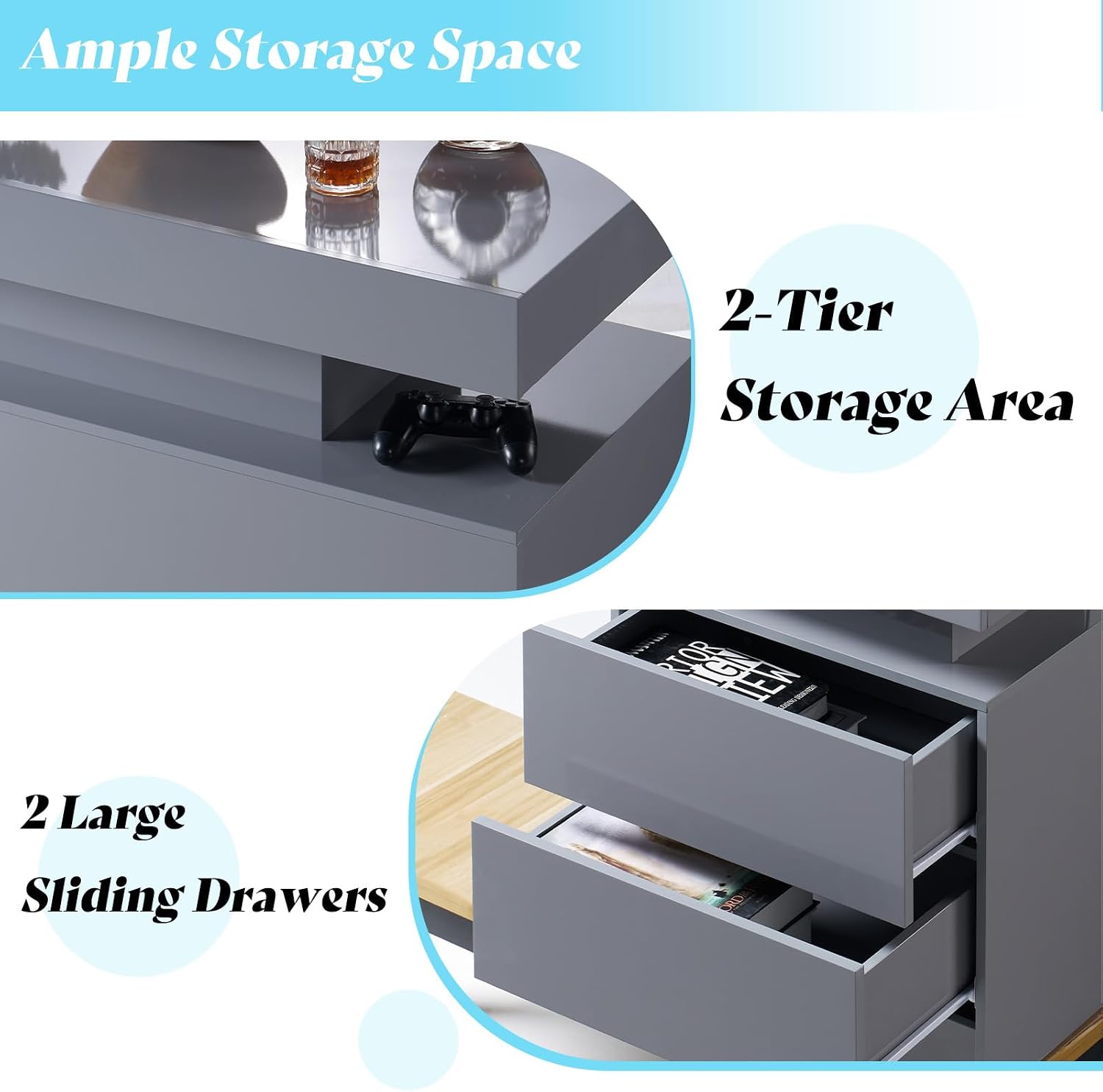 AMERLIFE 3-Piece High Gloss Coffee Table Set with LED Lights