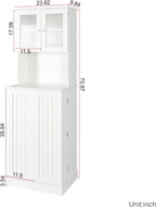 71'' Pantry Cabinet, Tall Storage Cabinet with Microwave Stand, Freestanding Kitchen Hutch with Doors and Adjustable Shelves, Mordern Food Pantry for Kitchen