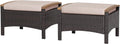 RELAX4LIFE Outdoor Wicker Ottomans for Patio - 2 Pieces PE Rattan Ottoman, Footrest Seat with Zippered Cushions, Acacia Wood Handles, 3-in-1 Footstool, Side Table for Poolside, Backyard (Brown)