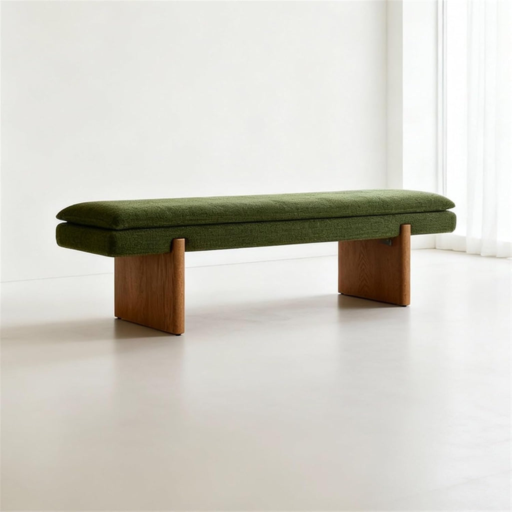 Modern Green Bedroom Bedside Bench Dressing Room Wooden and Fabric Long Entryway(Large)