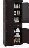 72" Kitchen Pantry Cabinet, Kitchen Cupboard with 2 Double-Doors Cabinet, Large Drawer, 4 Adjustable Shelves, Traditional Tall Storage Cabinets for Dining Room, Bathroom, Brown