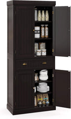 72" Kitchen Pantry Cabinet, Kitchen Cupboard with 2 Double-Doors Cabinet, Large Drawer, 4 Adjustable Shelves, Traditional Tall Storage Cabinets for Dining Room, Bathroom, Brown