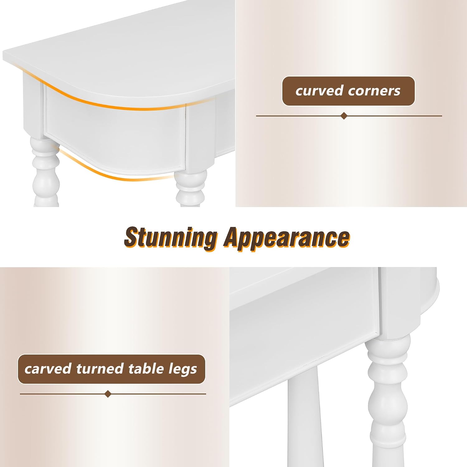LKTART Solid Wood Corner-Curved Console Table,Farmhouse Space-Saving Entryway Sofa Table with Drawer & Open Shelf for Living Room,Hallway,Foyer(White 36")