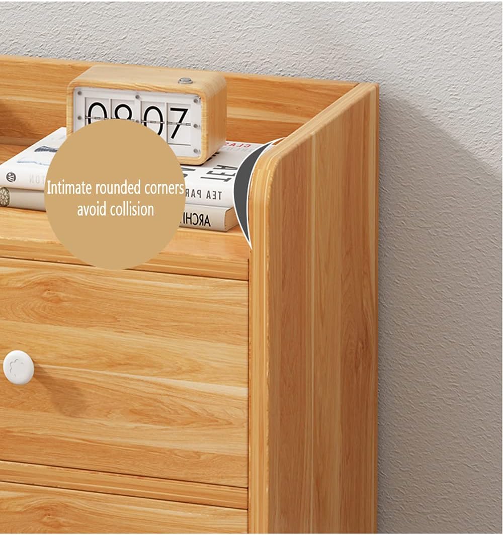 Bedside Table, Bedside Table Household Storage Cabinet 2 Drawers Guardrail Design Solid Wood e Small Telephone Station for Bedroom, Living Room 33x26x40cm(Color:White) (Wood Color)