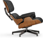 Top Black PU Leather, Mid Century Chaise Lounge Chair and Ottoman, Modern Chair Classic Design, Walnut Wood, Heavy Duty Base Support for Living Room Office