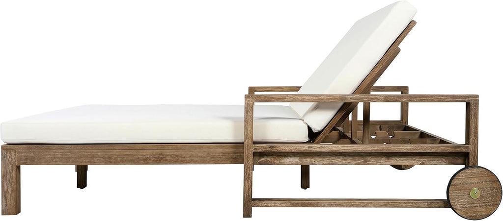 Merax Acacia Wood Outdoor Daybed Sofa, Farmhouse Patio Sun Lounger with Adjustable Backrest, High-Density Cushions & Removable Wheels, Weather Resistant for Garden, Poolside, Backyard, Beige