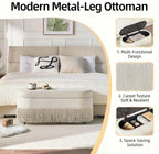 39.4“ Boho Storage Ottoman Bench with Tassels,Upholstered End of Bed Bench | Linen Oval Ottoman with Storage, Entryway Foot Rest for Bedroom, Lift-Top Lid with Safety Hinge, Living Room, Beige