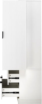 72'' Tall Farmhouse Pantry Cabinet with 2 Drawers and 2 Doors – Grooved MDF Freestanding Storage Cabinet for Kitchen, Bathroom, Entryway, or Dining Room (White)