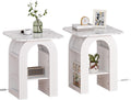 Small End Tables Living Room Set of 2 for Small Spaces,19" Marble Top Nightstand with RGB Strip, Side Table with Storage Shelf