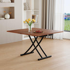 Liftable Folding Dining Table for 4, Adjustable Drop Leaf Table, Multi Functional Coffee Table for Small Spaces, Scratch-Resistant Wood Top with Metal Frame for Apartment Kitchen Living Room