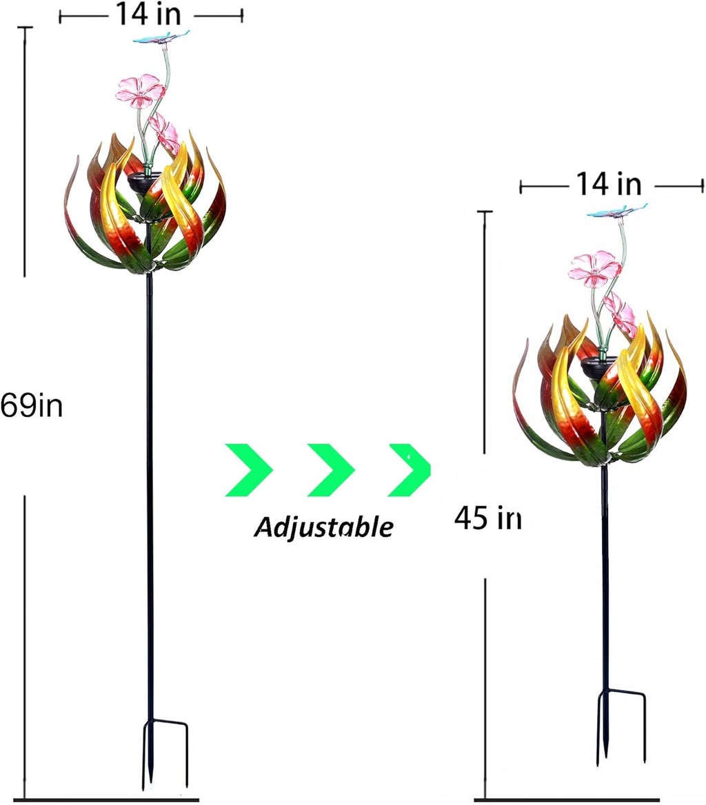 Solar Butterfly Tulips 69 Inch Wind Catcher for Yard Kinetic Wind Spinner with Garden Stake, 360 Swivel Butterfly Tulips Outdoor Wind Sculpture Spinners Metal Windmill-Kinetic Garden Decoration
