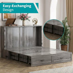 BALUS Queen Murphy Bed, Chest Murphy Bed with Built in USB Chariging Station & Storage Drawer, Solid Wood Cabinet Bed, Queen Hidden Bed for Guest/Living Room/Bedroom, No Mattress-Grey