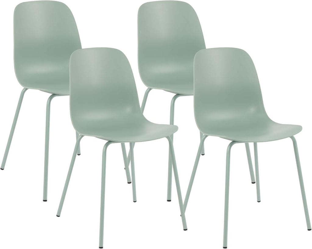 LSSBOUGHT Modern Dining Chairs Set of 4, Mid-Century Plastic Kitchen Chairs with Metal Legs, Comfortable Armless Side Chairs for Dining Room, Kitchen, Living Room & Small Spaces (Green)