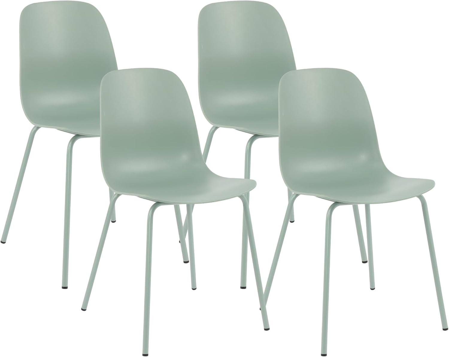 LSSBOUGHT Modern Dining Chairs Set of 4, Mid-Century Plastic Kitchen Chairs with Metal Legs, Comfortable Armless Side Chairs for Dining Room, Kitchen, Living Room & Small Spaces (Green)