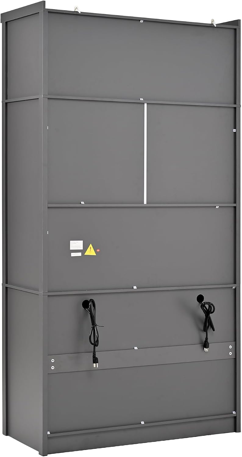 Kitchen Pantry Cabinet, Freestanding Tall Cupboard Storage Cabinet with Power Outlets, Adjustable Shelves and Door Shelves for Living Room, Kitchen (Grey)