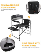 KingCamp Folding Camping Chair, Heavy Duty Portable Directors Style with Side Table Carry Handle Storage Pockets for Outdoor Tailgating Sports Backpacking Fishing, Black