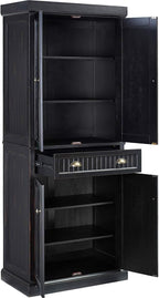 HomeStock Kitchen Pantry Cabinet - 30" Wide Storage - Distressed Black Finish