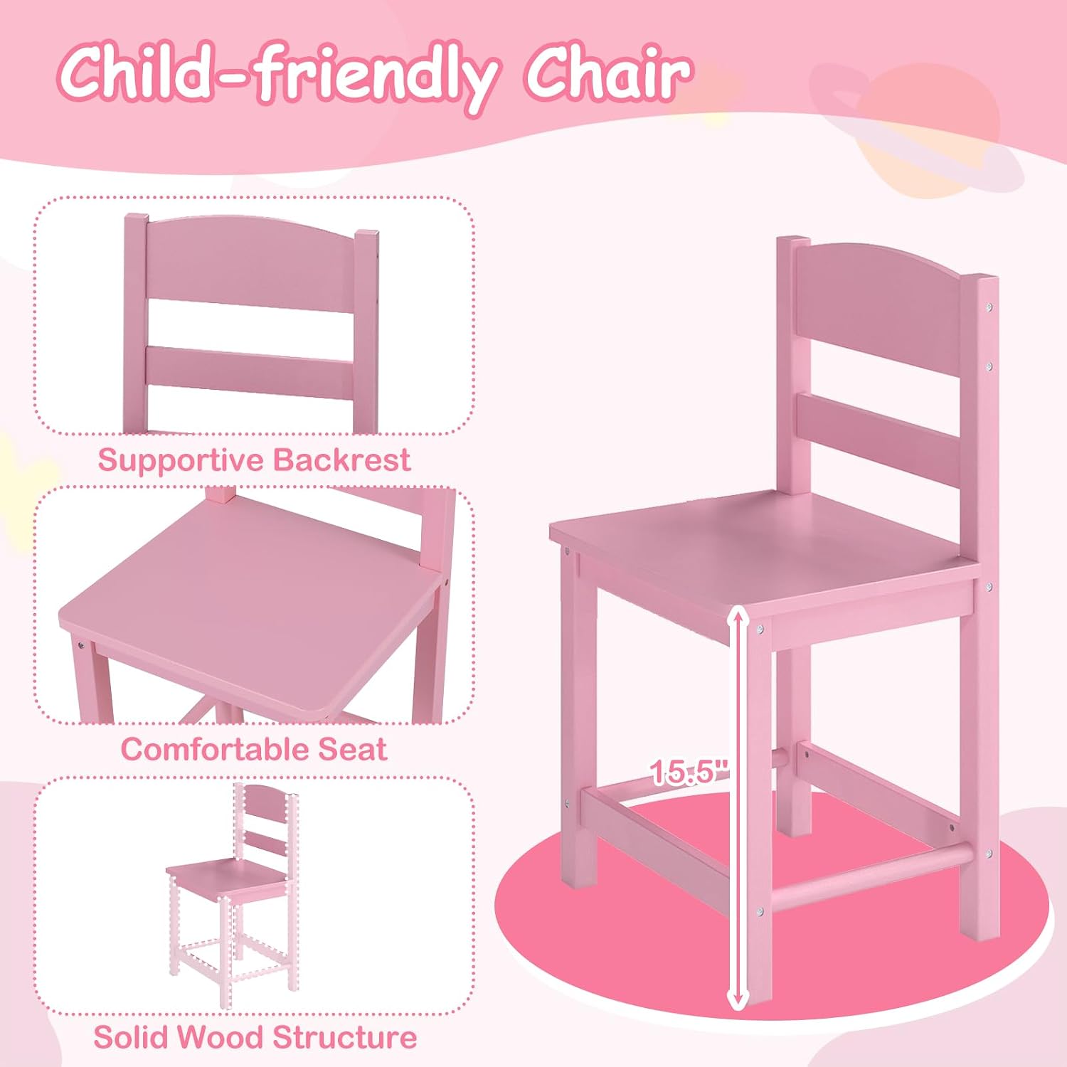 GLACER Kids Desk and Chair Set, Children’s School Study Table w/Storage Hutch, Drawer & Cabinets, Wooden Student Writing & Computer Desk for Bedroom, Study Room & Homeschool for Ages 3-8 (Pink)