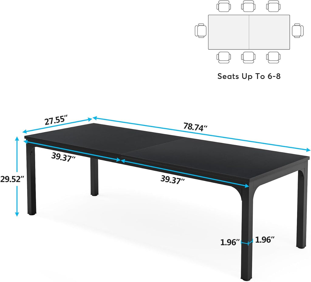 Tribesigns 78.7 Inches Long Dining Table for 6-8 Person, Large Industrial Rectangle Wood Dining Table, Rustic Narrow Dinner Table with Heavy Duty Metal Legs (Only Table) (Black)