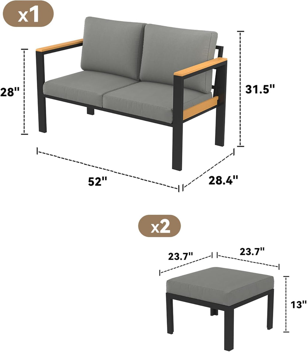 HOMREST Outdoor Couch Aluminum Patio Furniture Sofa, Loveseat and Ottoman, All-Weather Metal Outdoor Patio Furniture with Cushions, (Dark Grey) | Sofa