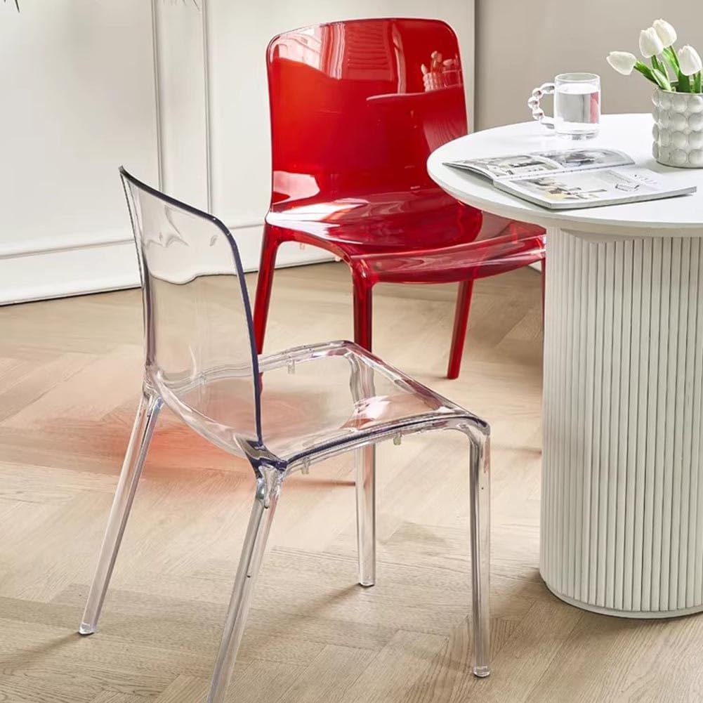 Etlegor Transparent Acrylic Dining Chair, Curved Backrest Kitchen Chairs Ladies Dressing Stool for Kitchen, Dining Room and Home Decor(Clear,2PCS)