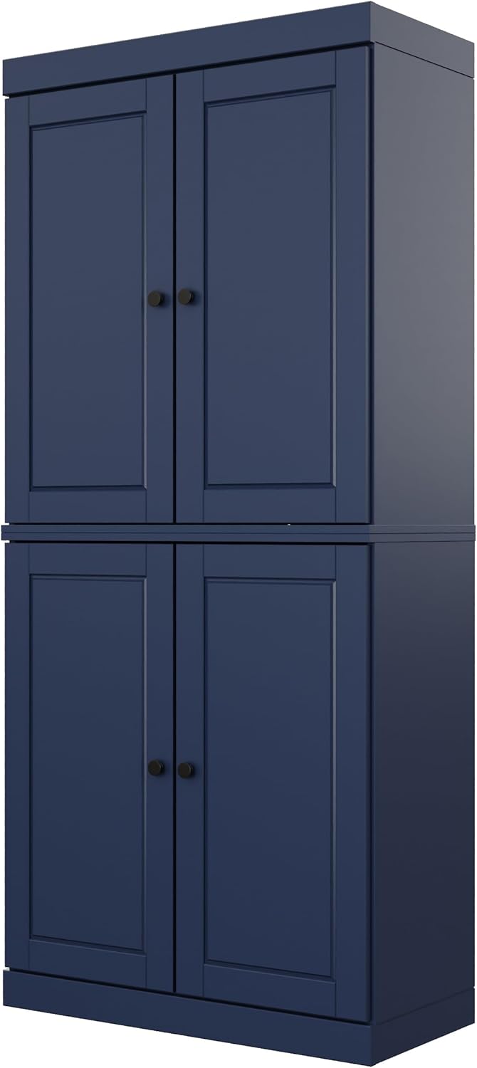 Palace Imports Solid Wood Kitchen Pantry Cabinet - 71.5" Tall x 32" Wide - Wooden Storage Cabinet with 4 Doors & Adjustable Shelves, Navy Blue, 100% Renewable Eco-Friendly Wood, Made in Brazil