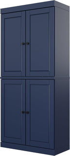 Palace Imports Solid Wood Kitchen Pantry Cabinet - 71.5" Tall x 32" Wide - Wooden Storage Cabinet with 4 Doors & Adjustable Shelves, Navy Blue, 100% Renewable Eco-Friendly Wood, Made in Brazil