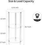 Clear Round Acrylic Side Table for Small Spaces, 11.81" L x 11.81" W x 26.7" H, 3 Tier Small Modern Drink End Table Nightstand, Minimalist Bedside Table for Living Room, Bedroom, Bathroom