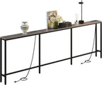 102.4" Behind Couch Table with 2 Fast Charging Stations, 7.1" Narrow Skinny Sofa Table with 4 Power Outlets, 4 USB-A, 2 USB-C for Console Entryway, Black Oak