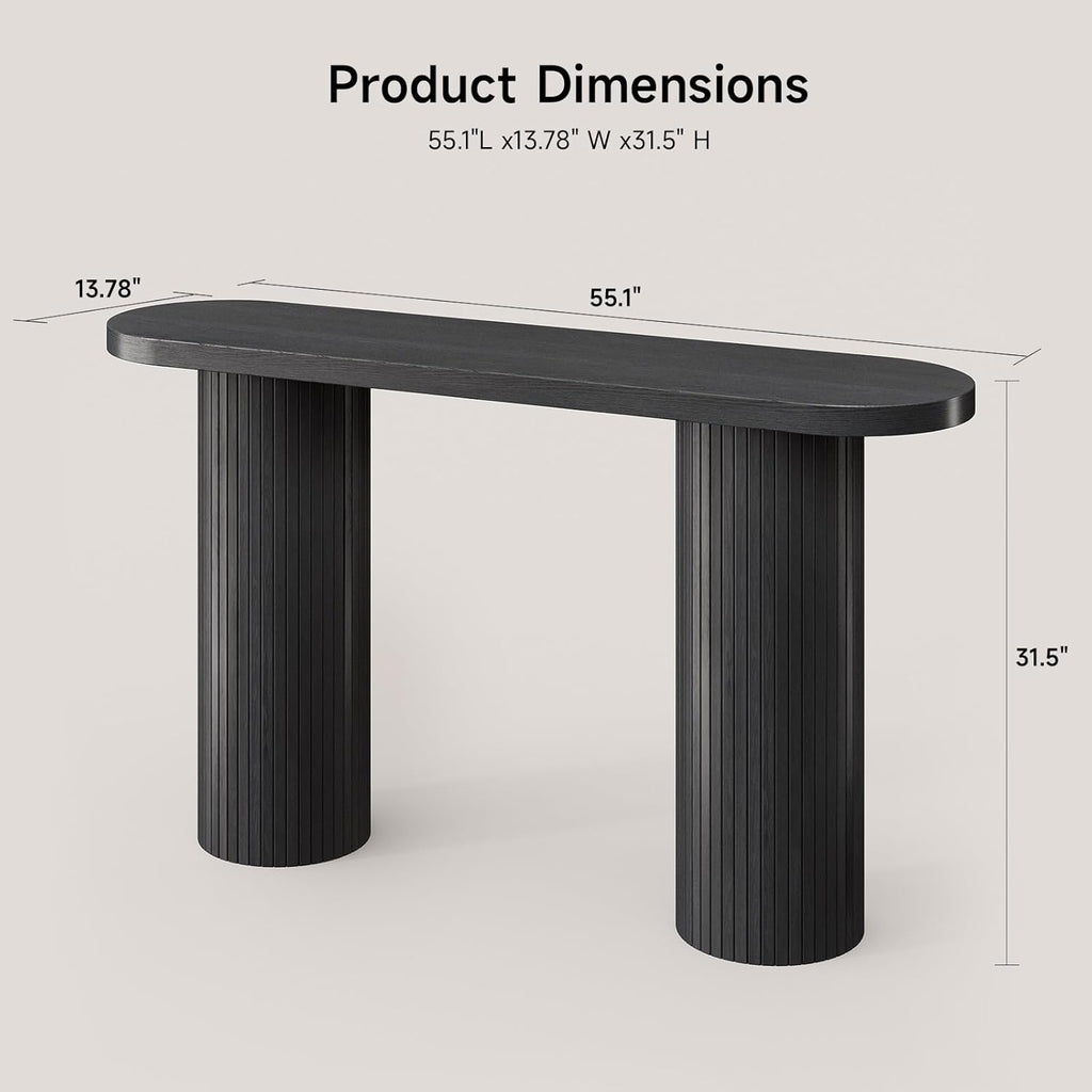 ONBRILL 55 Inch Fluted Entryway Table, Sofa Table Behind The Couch, Long Console Tables, Modern Entrance Stand for Hallway, Living Room Foyer, Farmhouse Style (Black)