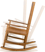 Rocking Chair Wooden Frame Chair Indoor and Outdoor,Outdoor Rocking Chair, Patio Wooden Rocking Chair with Smooth Armrests, High Back for Garden, Balcony, Porch, Supports Up to 352 lbs., Natural