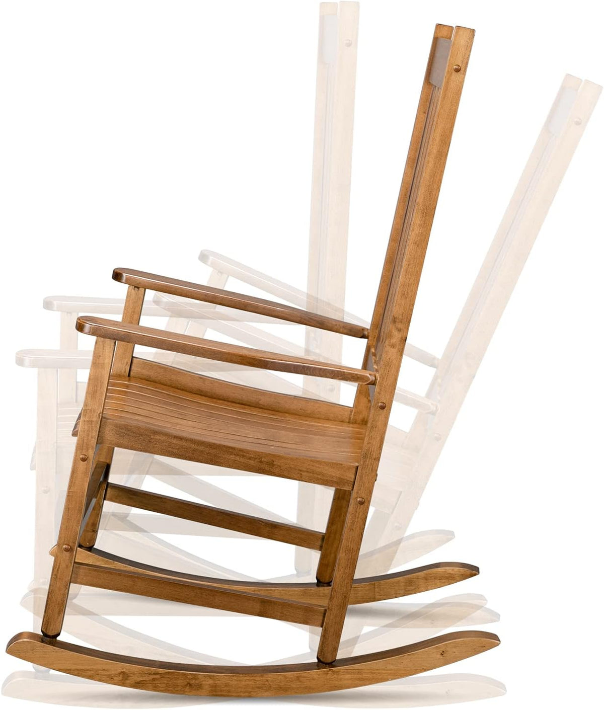 Rocking Chair Wooden Frame Chair Indoor and Outdoor,Outdoor Rocking Chair, Patio Wooden Rocking Chair with Smooth Armrests, High Back for Garden, Balcony, Porch, Supports Up to 352 lbs., Natural