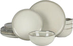 Gibson Elite Nardini 12 Piece (Service for 4) Plates and Bowls Reactive Glaze Dishes Stoneware Ceramic Dinnerware Set - Moon White