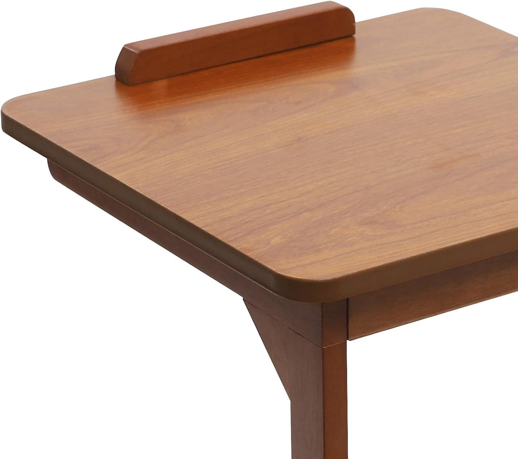 Side Table with Wheels, C Shaped Table for Sofa Bedside, 15.7"x15.7"x24.8“, End Tables Adjustable Desktop (0-40°) for Living Room,Bedroom (Walnut)