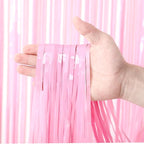 2 Pack Pastel Pink Tinsel Foil Fringe Curtains, Pink Party Decorations, Metallic Tinsel Party Streamers Backdrop for Birthday Baby Shower Graduation Wedding Gender Reveal Party Decorations