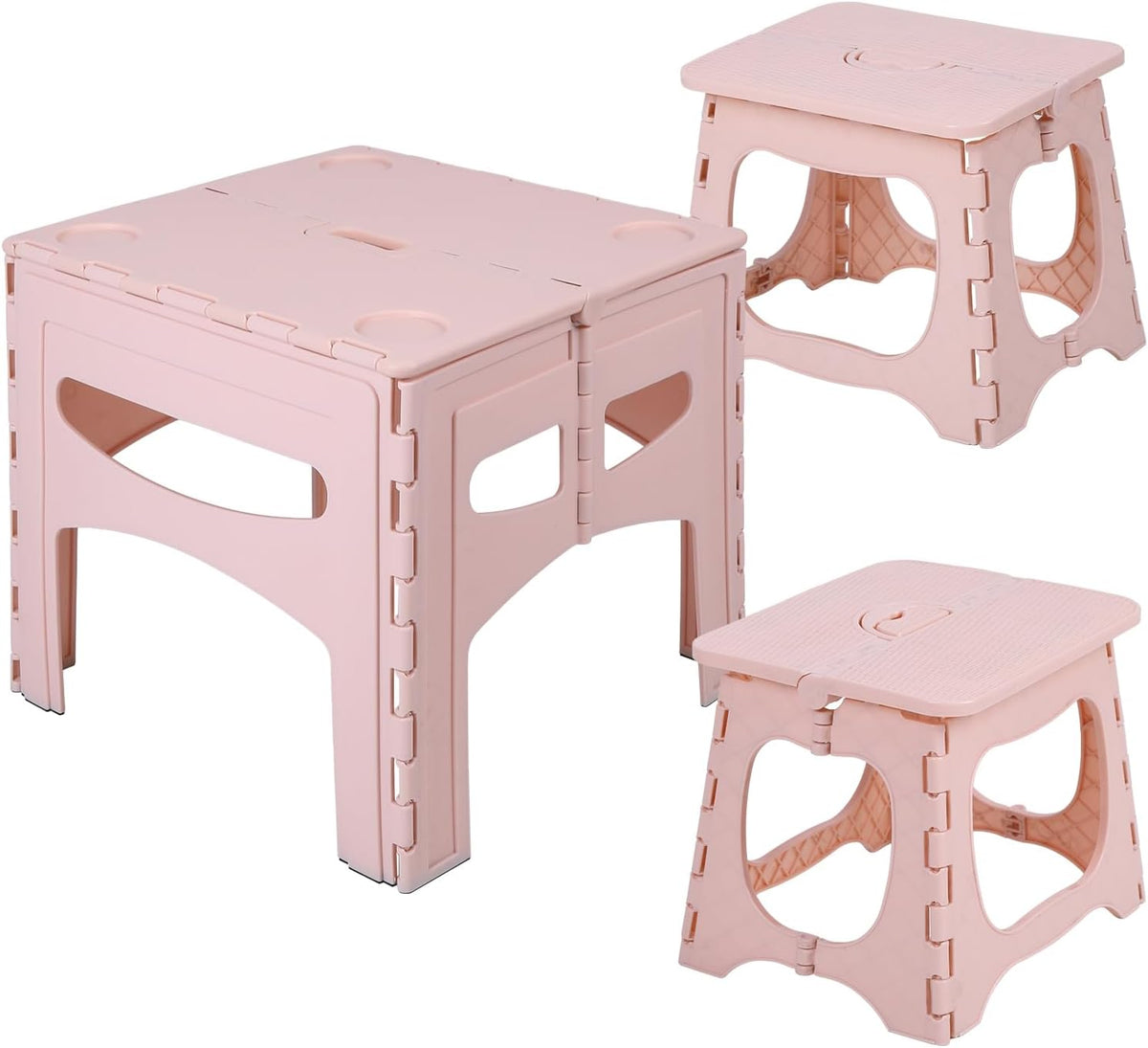 Kids Foldable Table & Chairs Set, Portable Toddler Activity Picnic Kit, 1 Table 2 Chairs Lightweight Plastic Play Furniture Indoor Outdoor Camping Backyard