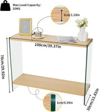 Console Table 2-Tier: 39.4 in Wide Rectangle Wood Shelf Glass Sides | Modern Desk Console Sofa Table Stand for Entryway