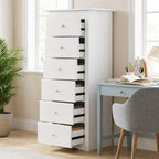POWERSTONE 6-Drawer Storage Cabinet, 53 Inch Tall Wooden File Cabinet with Metal Pull Handles, Multi-Functional Office Supplies Organizer for Home Office, Living Room, Hallway, Entryway, White