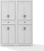 HomeStock 2-Piece Pantry Set - Distressed White Storage Cabinets - Adjustable Shelving - Modular Design