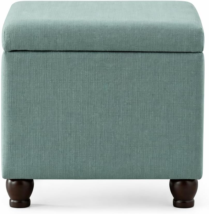 Spatial Order Home Decor | Upholstered MediumRectangular Storage Ottoman | Hinged Lid Ottoman with Storage for Living Room & Bedroom, Aqua Linen