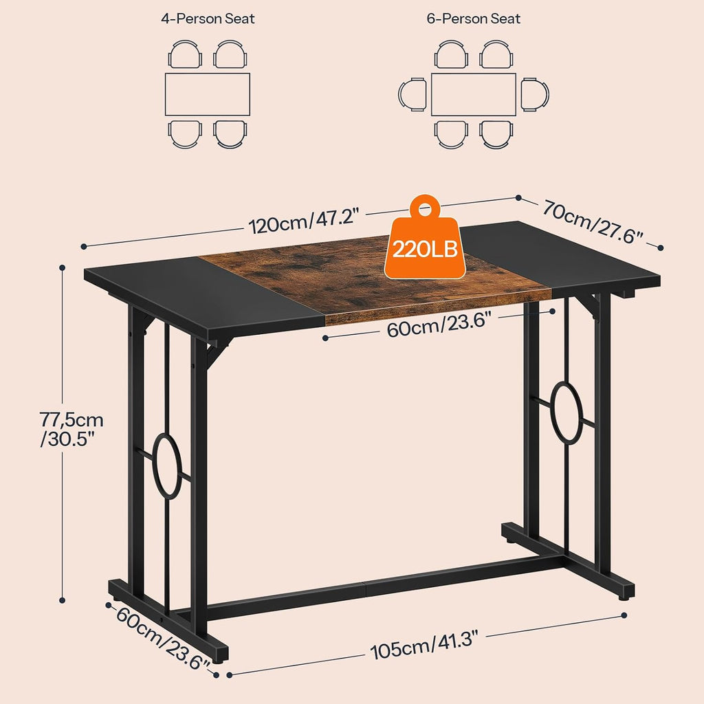HOOBRO Dining Table, Wooden Kitchen Table for 4-6, Rectangular Dining Room Table with Sturdy Metal Legs, Long Dinner Tables with Large Tabletop for Living Room Kitchen, Rustic Brown and Black BF20CZ01