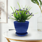 7.5/6.5/5.5/4.9/4.2/3.5 Inch Plant Pots with Saucers & Drain Holes - Indoor/Outdoor Flower Pots for Succulents, Herbs, Cactus - Modern Lightweight Durable Planter Set, Blue